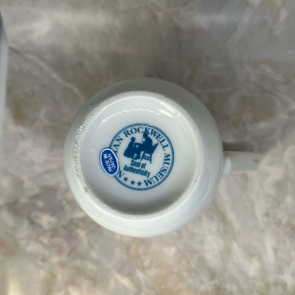 Vintage Norman Rockwell antique White and Blue Dining Mugs - Picture 3 of 4